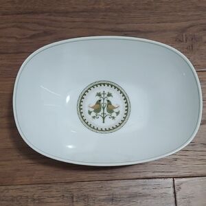 Noritake White Serving Bowl with Green and Gold Bird Design